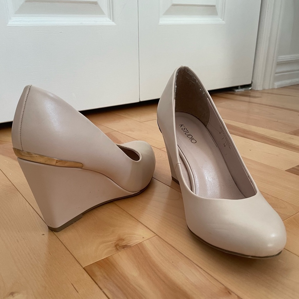 Stylish Beige / Very Light Pink Wedge Heels